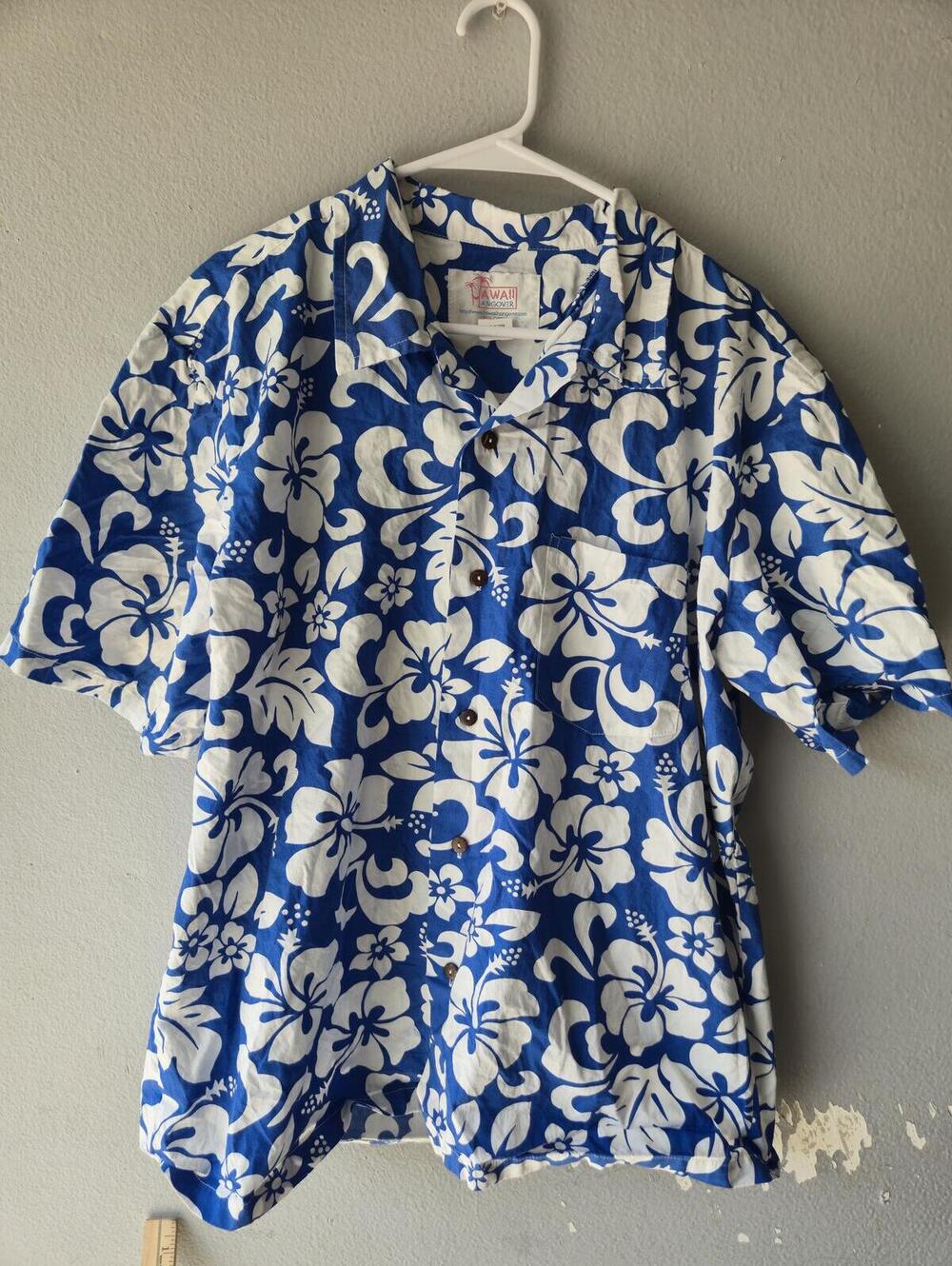 Hawaii Hangover Blue and White Floral Cotton Hawaiian Shirt Large